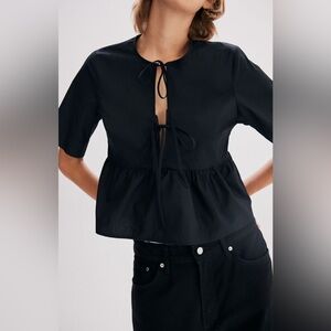 H&M Black Tie-Front Blouse